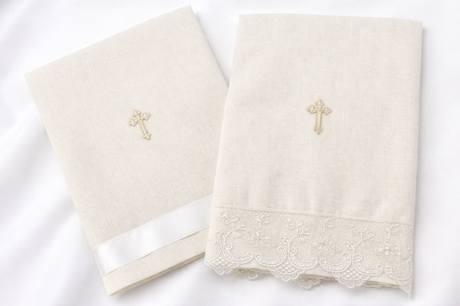Light Ivory Linen Towel w/ Cross